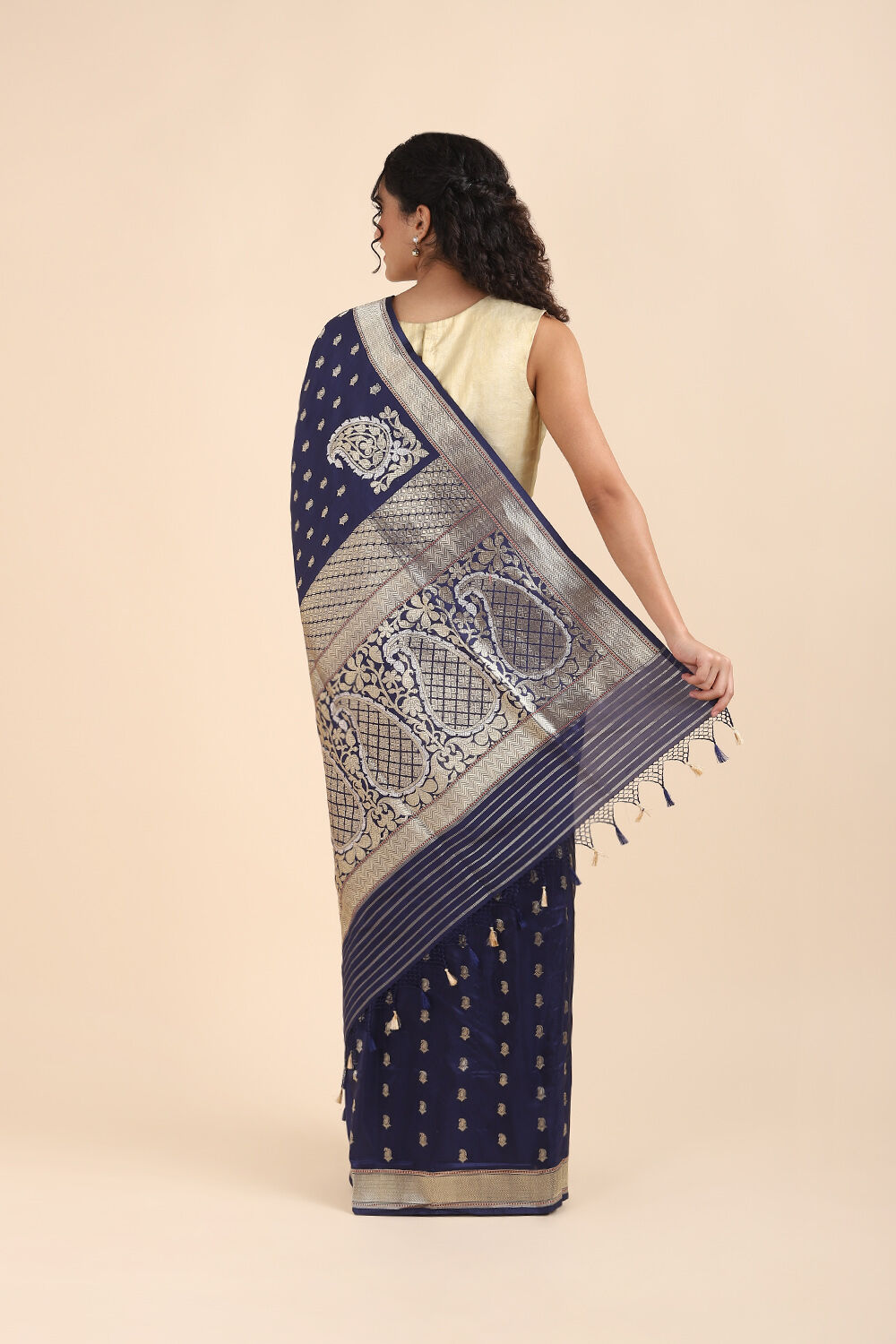 Dark Blue Pure Silk Banarasi Saree image number null
