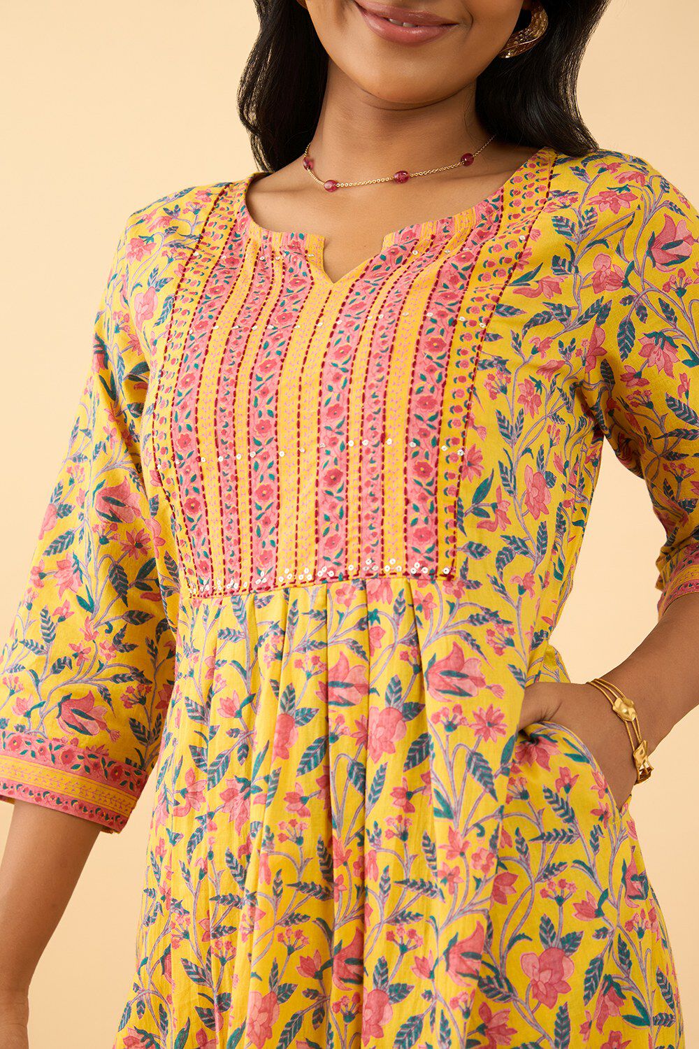 Yellow Screen Printed Pure Cotton Kurta Set image number null