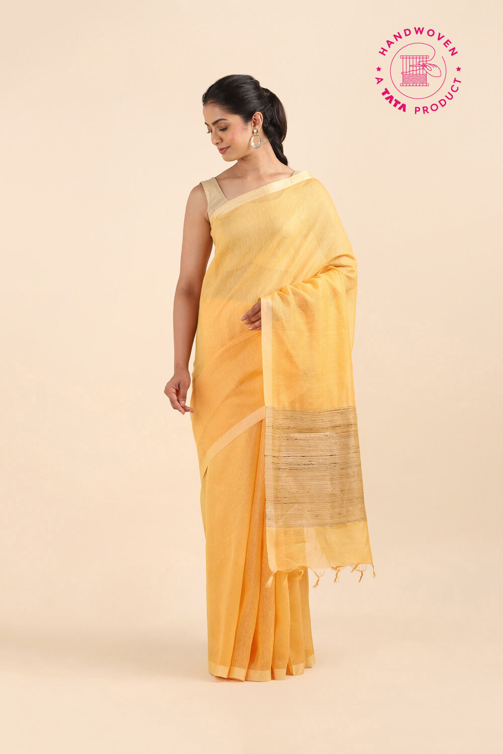 Dark Yellow Pure Silk Woven Saree image number null
