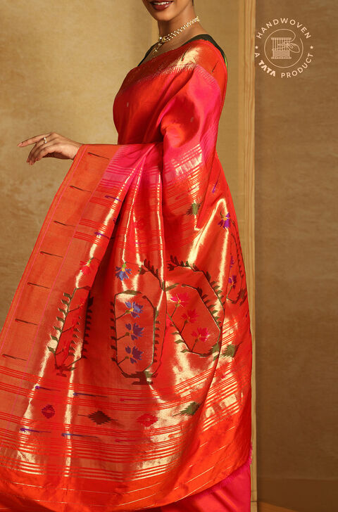 Orange Pure Silk Paithani Saree