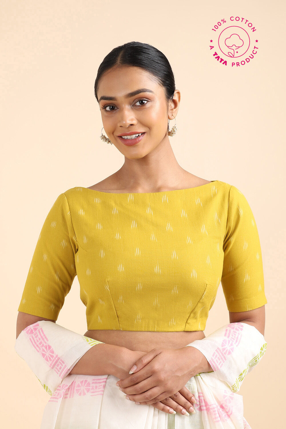 Yellow Ajrakh Block Printed Cotton Blouse image number null