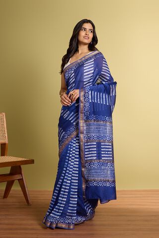 Dark Blue Pure Silk Cotton Batik Saree thumbnail image number null