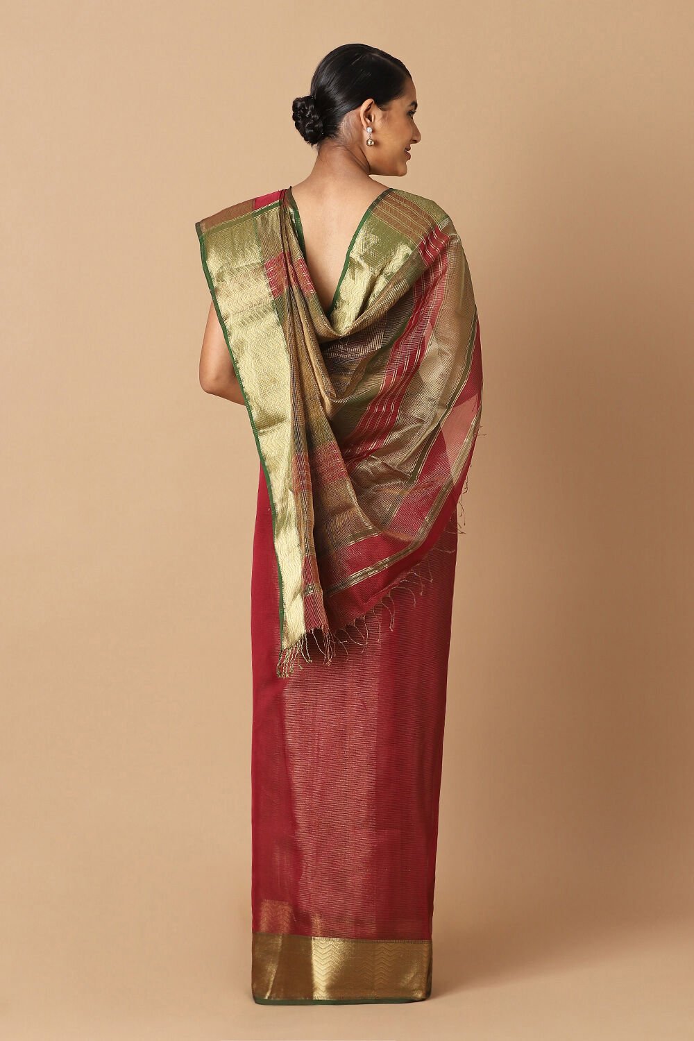 Red Pure Cotton Tissue Maheswari Saree image number null