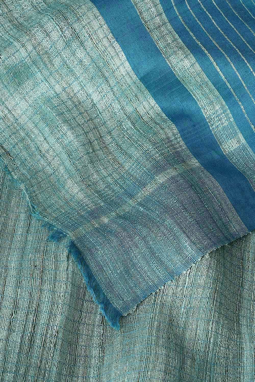 Light Pure Blue Tussar Bhagalpuri Saree image number null