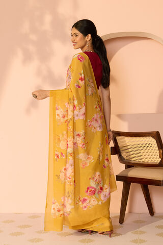 Yellow Printed Viscose Crepe Saree thumbnail image number null