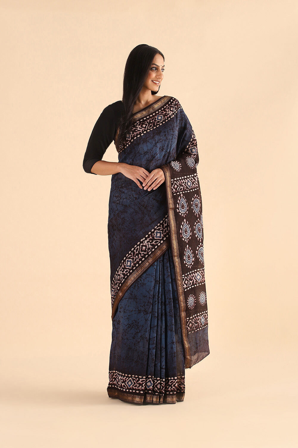 Blue Pure Silk Cotton Batik Saree image number null