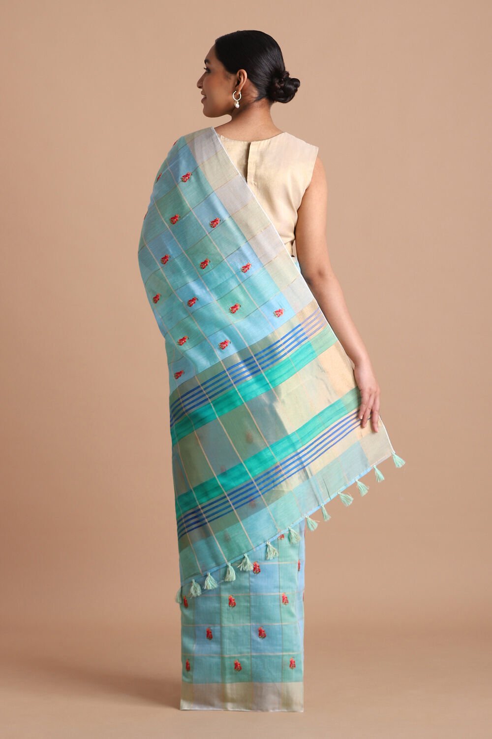 Blue Pure Embroidered Saree image number null