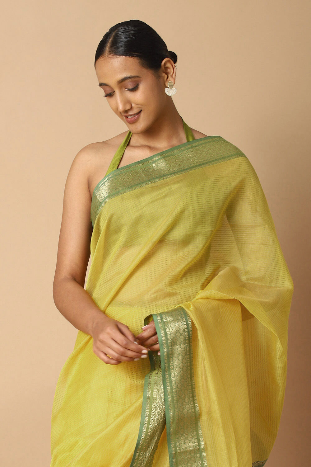 Yellow Pure Silk Cotton Maheswari Saree image number null