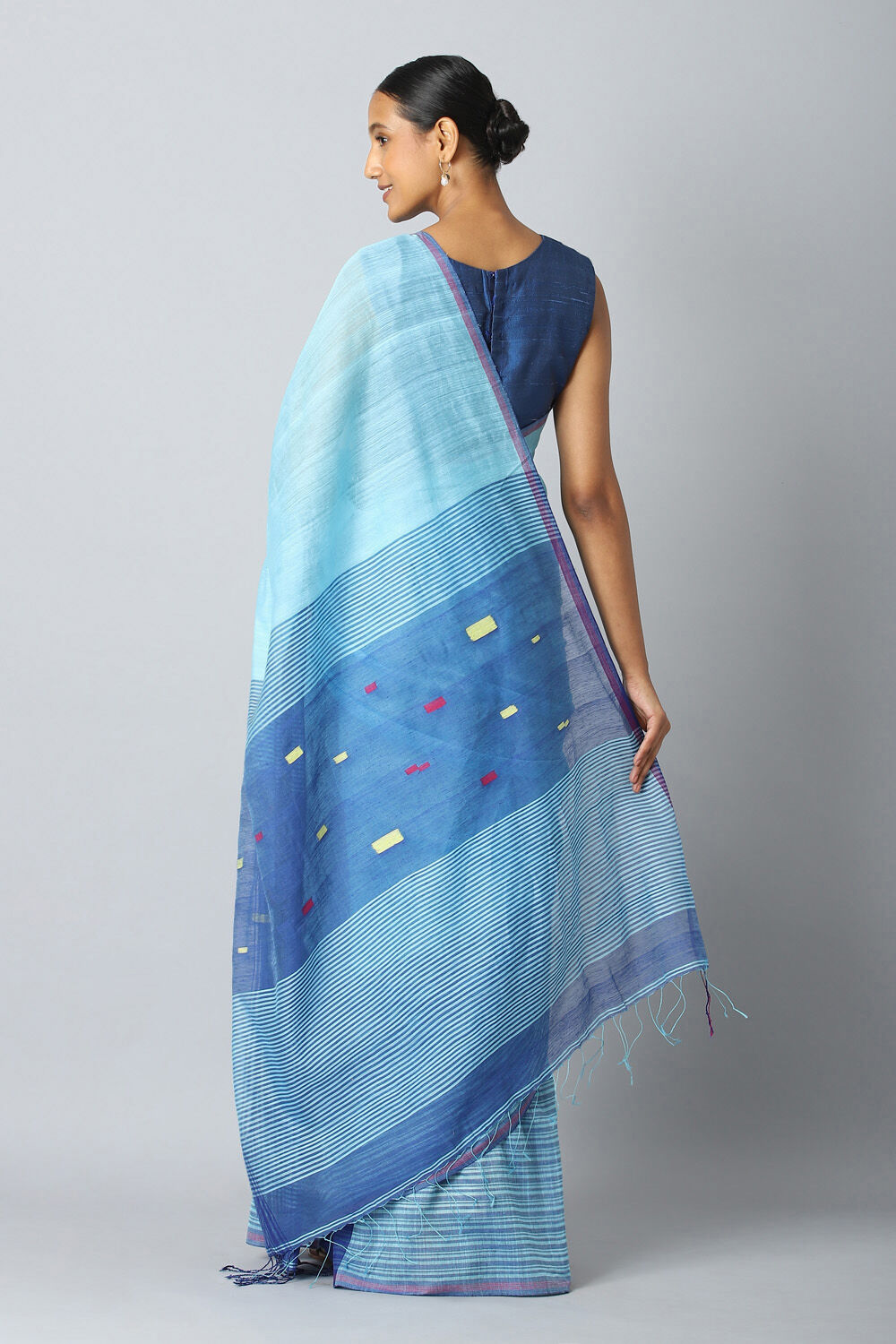 Light Blue Pure Silk Cotton Jamdani Saree image number null