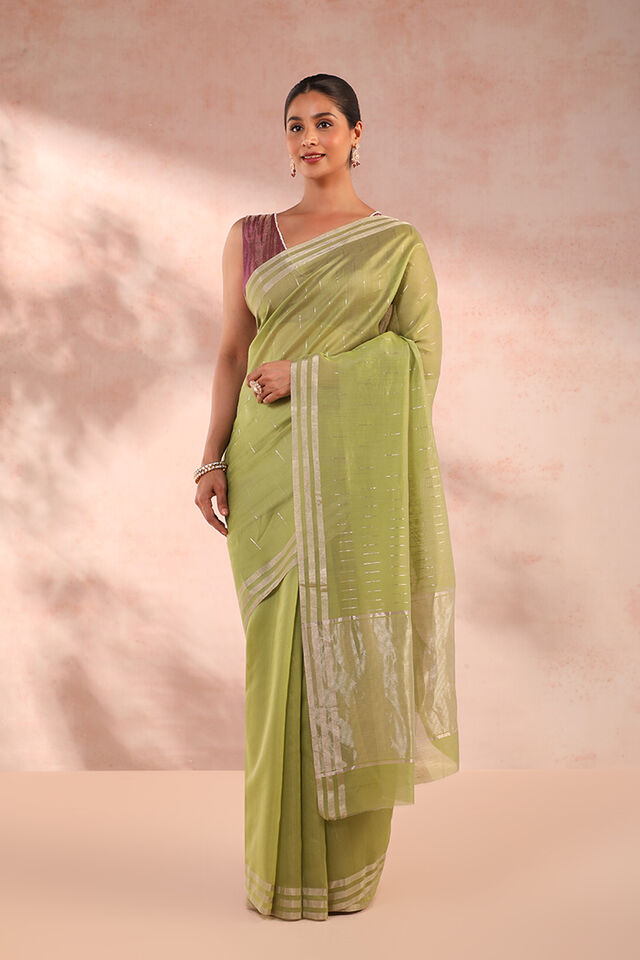 Light Green Woven Pure Silk Cotton Chanderi Saree