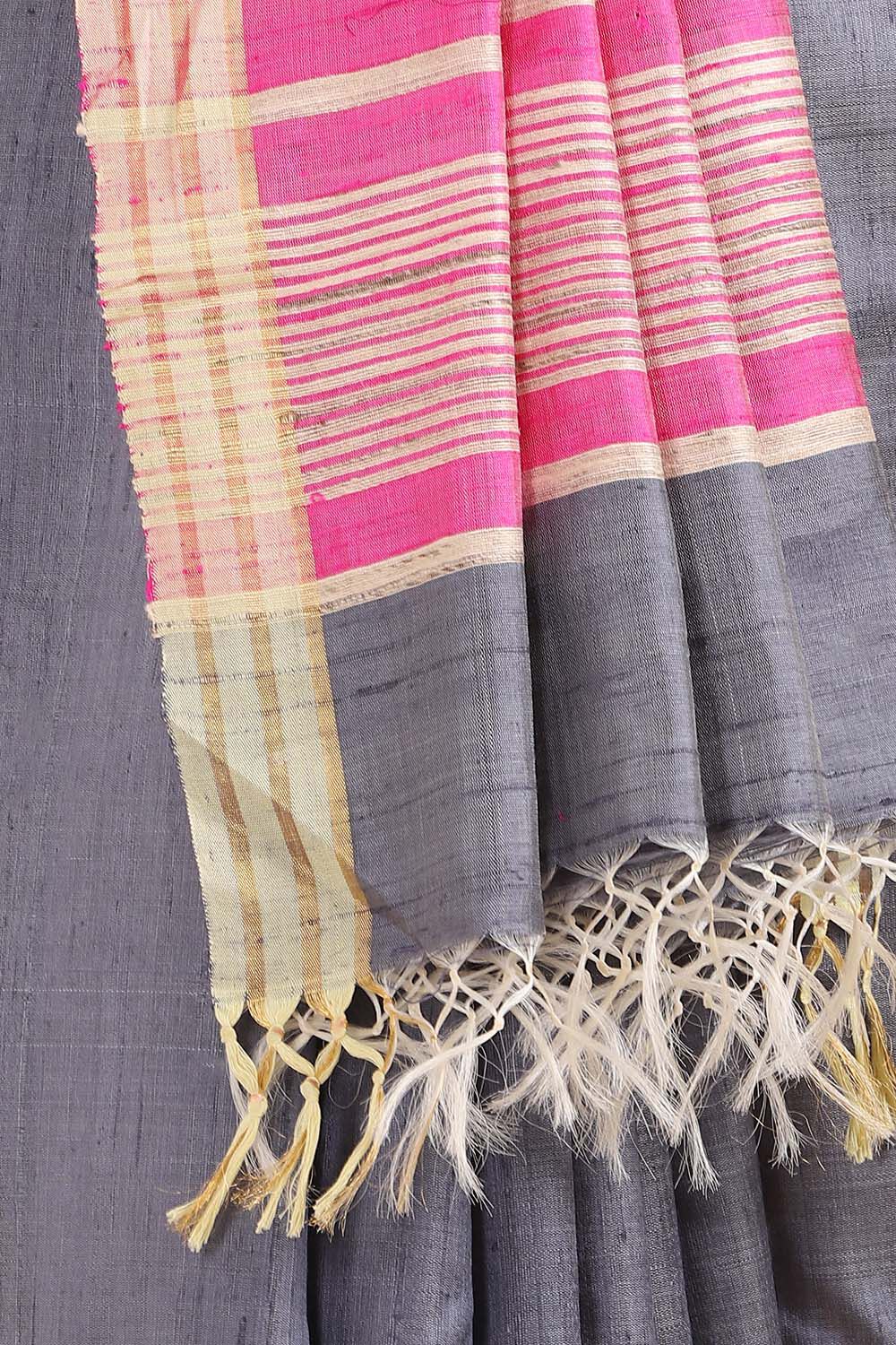 Grey Pure Tussar Silk Bhagalpuri Saree image number null