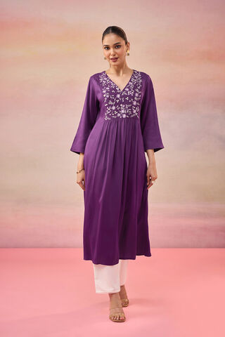 Purple Pure Viscose Embroidered Kurta image number