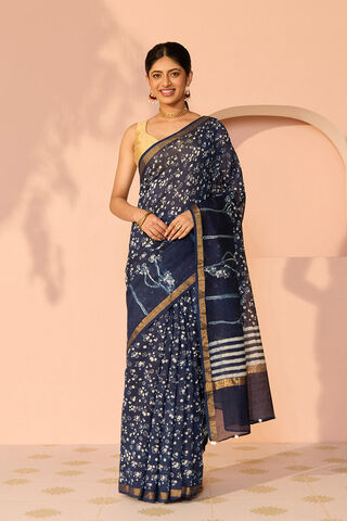 Blue Bagru Bagru Block Printed Pure Silk Cotton Saree thumbnail image number null