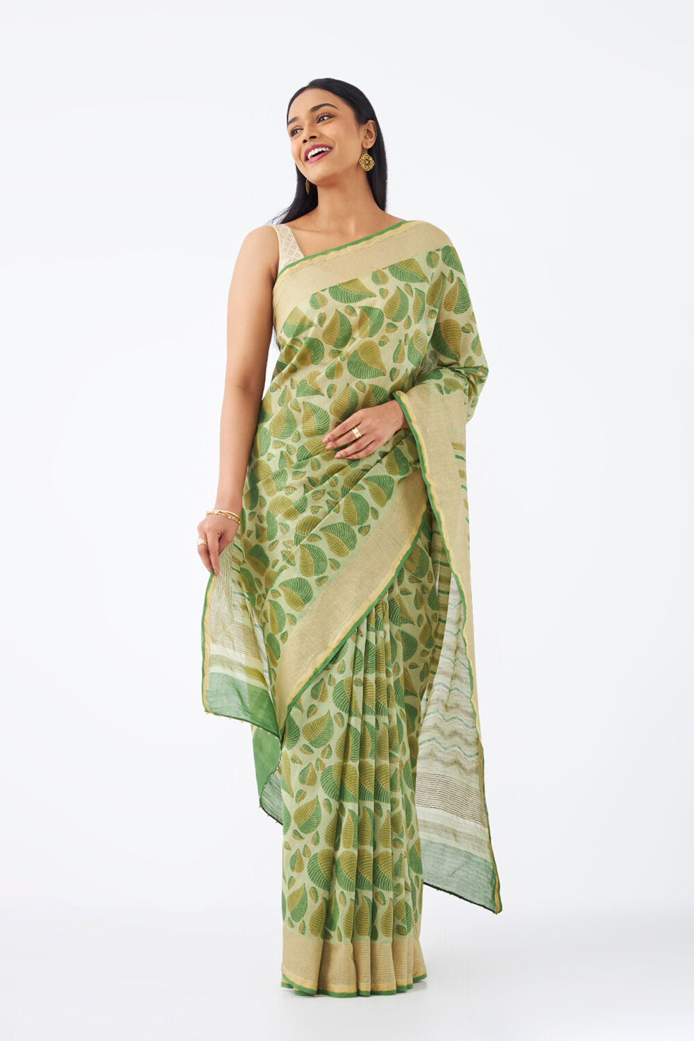 Green Pure Silk Cotton Hand Printed Saree image number null
