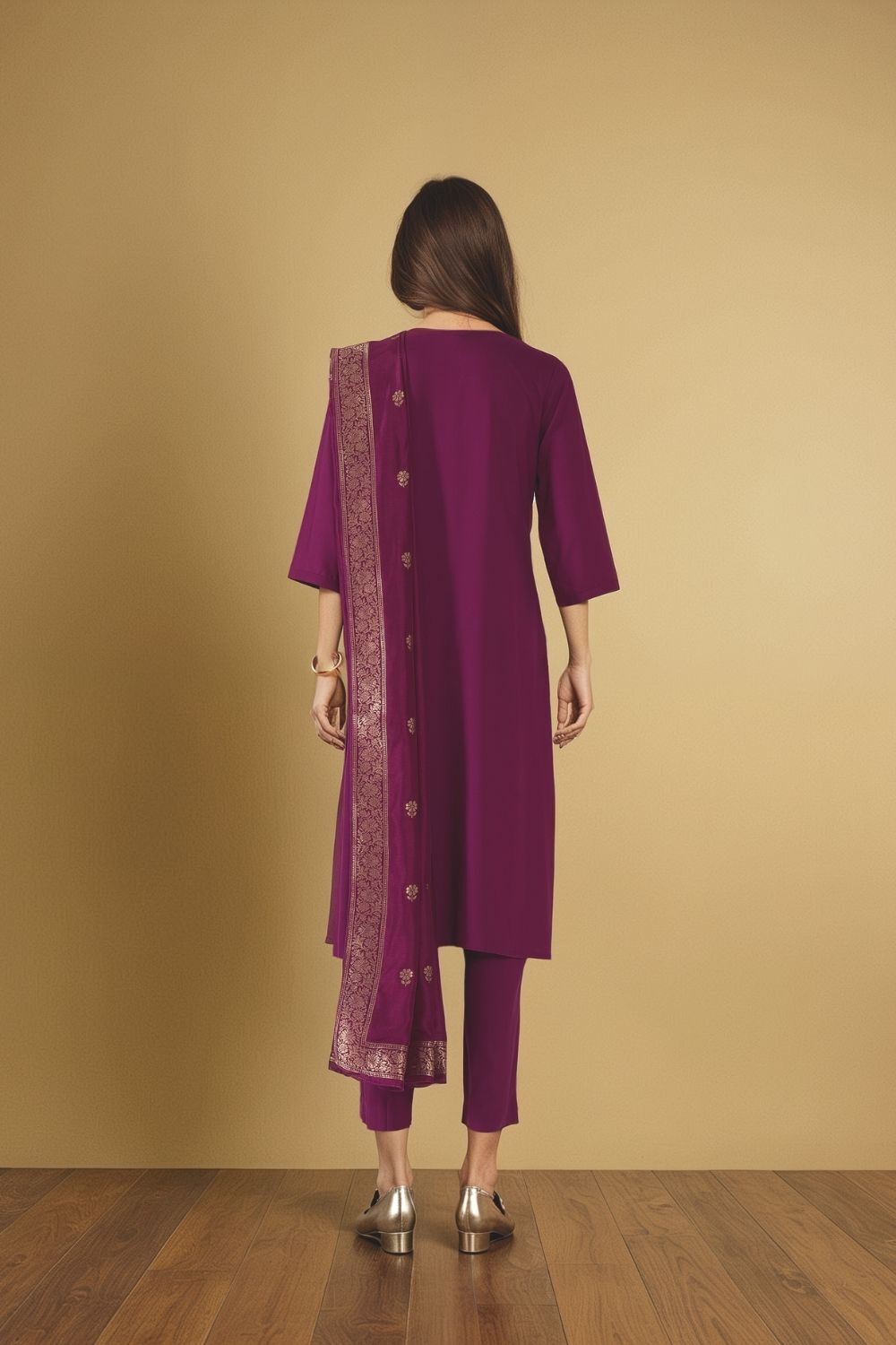 Purple Viscose Embroidered Kurta Set image number null