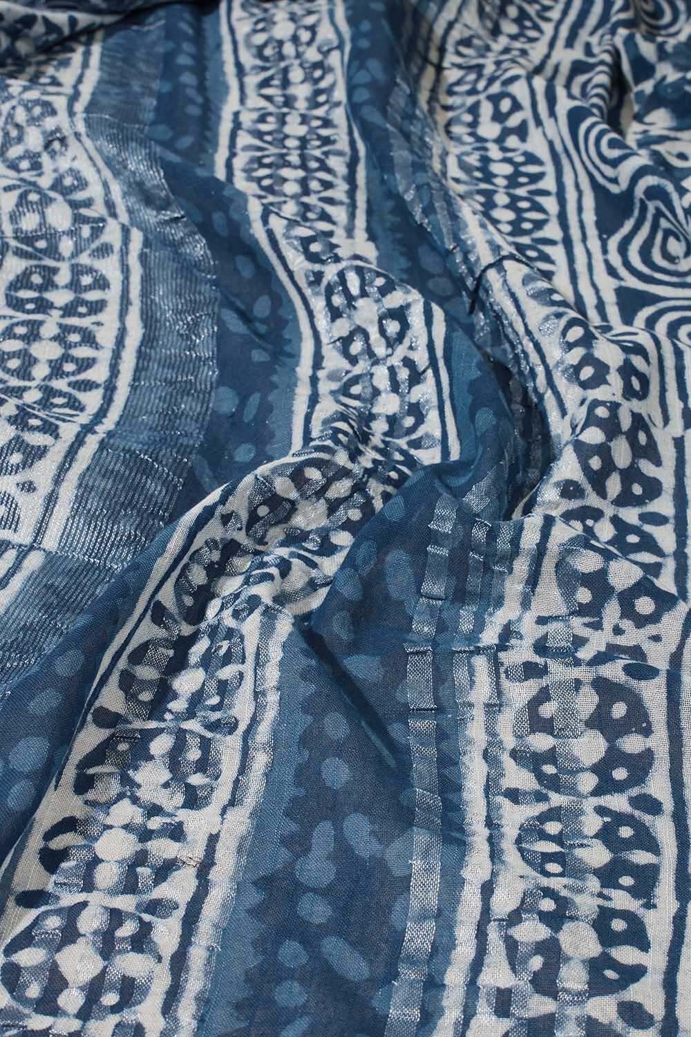 Blue Rajasthan Block Printed Cotton Viscose Saree image number null