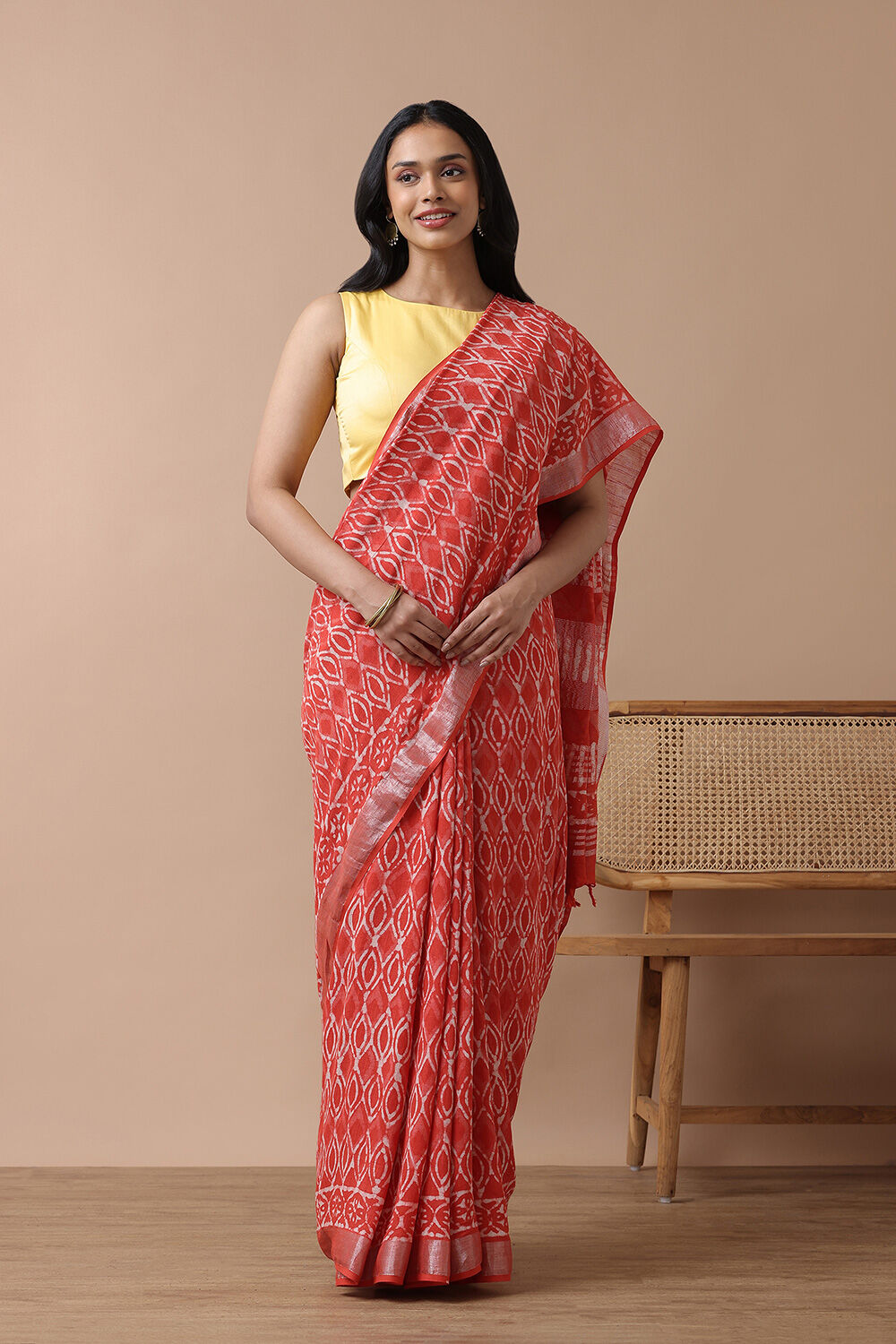Red Cotton Viscose Rajasthan Block Printed Saree image number null