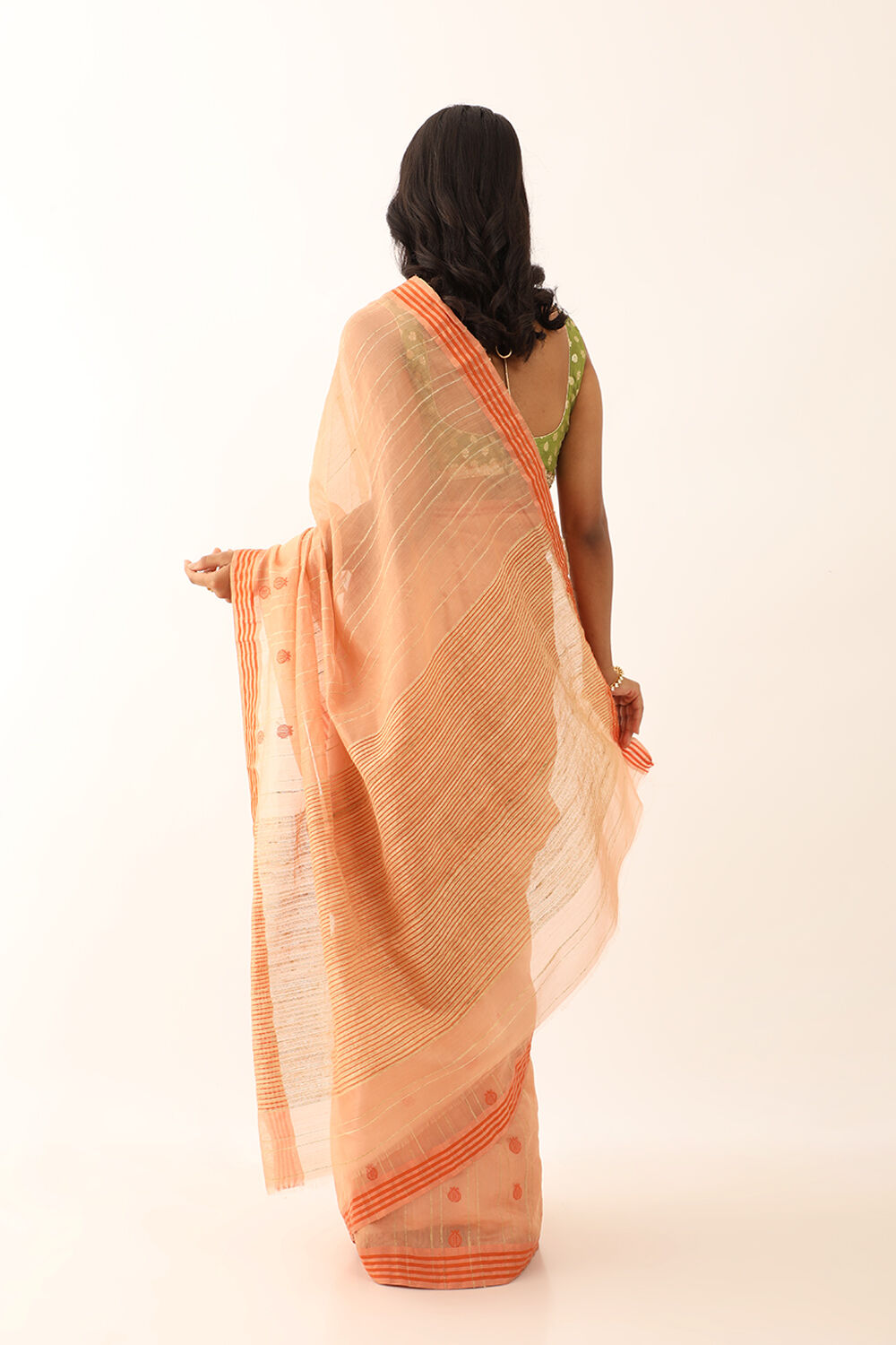 Light Orange Pure Silk Cotton Woven Chanderi Saree image number null
