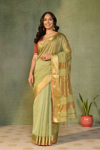 Light Green Woven Pure Tissue Cotton Maheshwari Saree thumbnail image number null