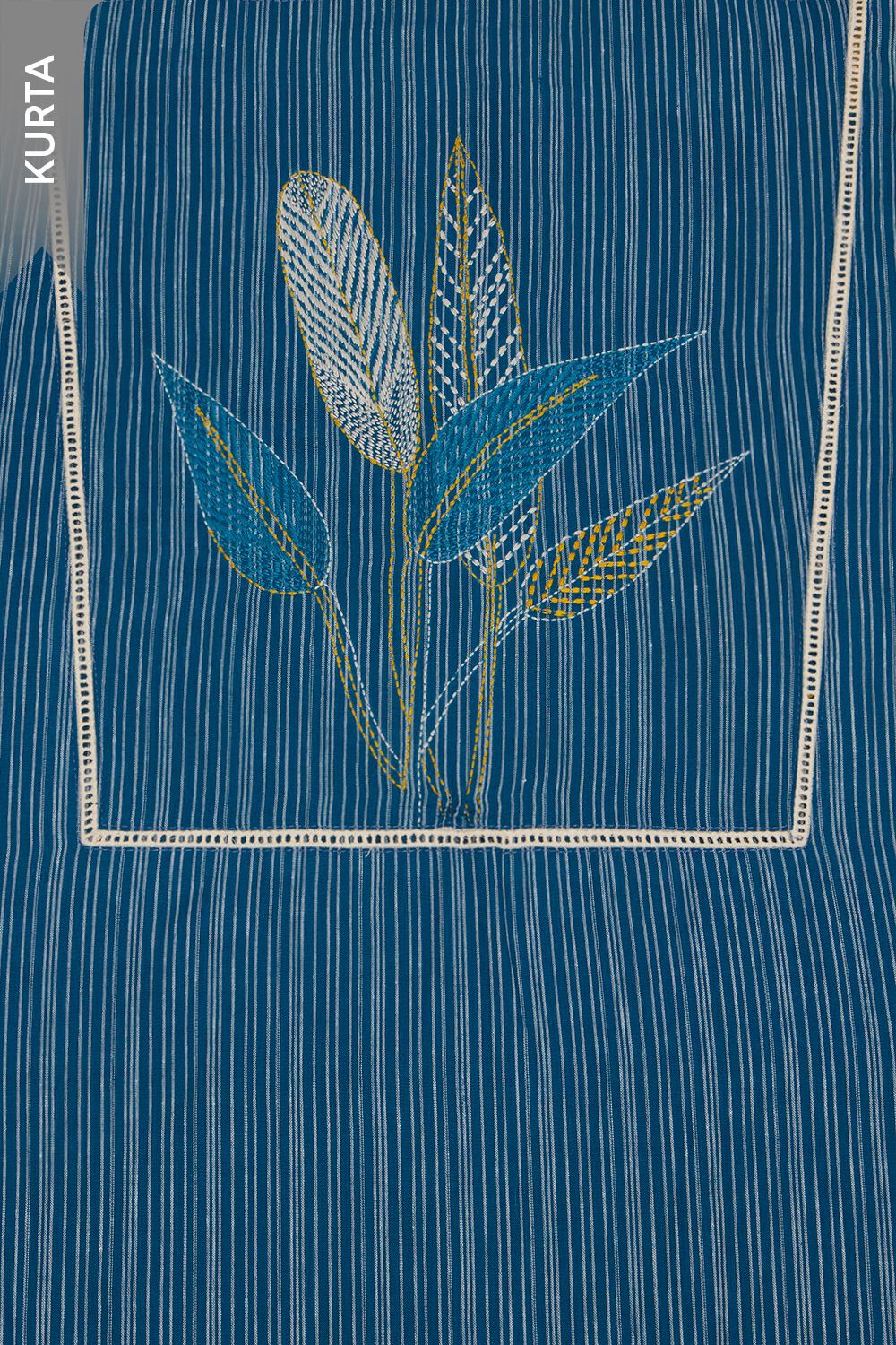 Dark Blue Pure Cotton Kantha Embroidered Unstitched Suit Set image number null