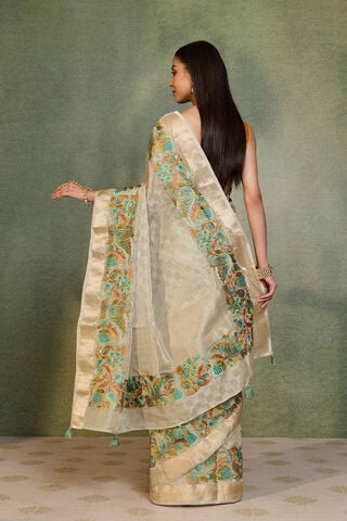 Grey Embroidered Viscose Tissue Saree thumbnail image number null