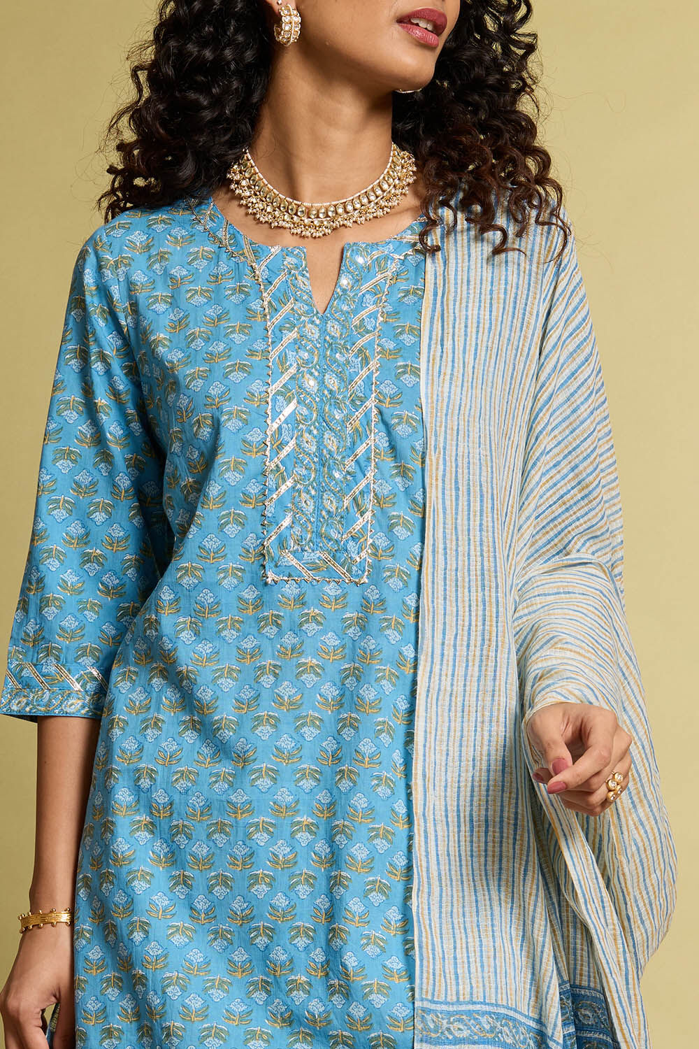 Light Blue Screen Printed  Pure Cotton Kurta Set image number null