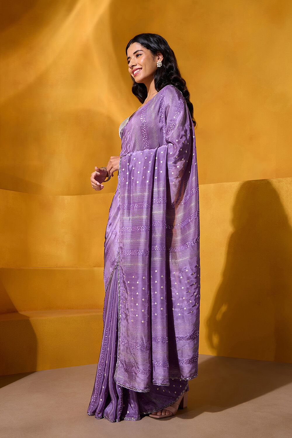 Purple Viscose Embroidered Saree image number null