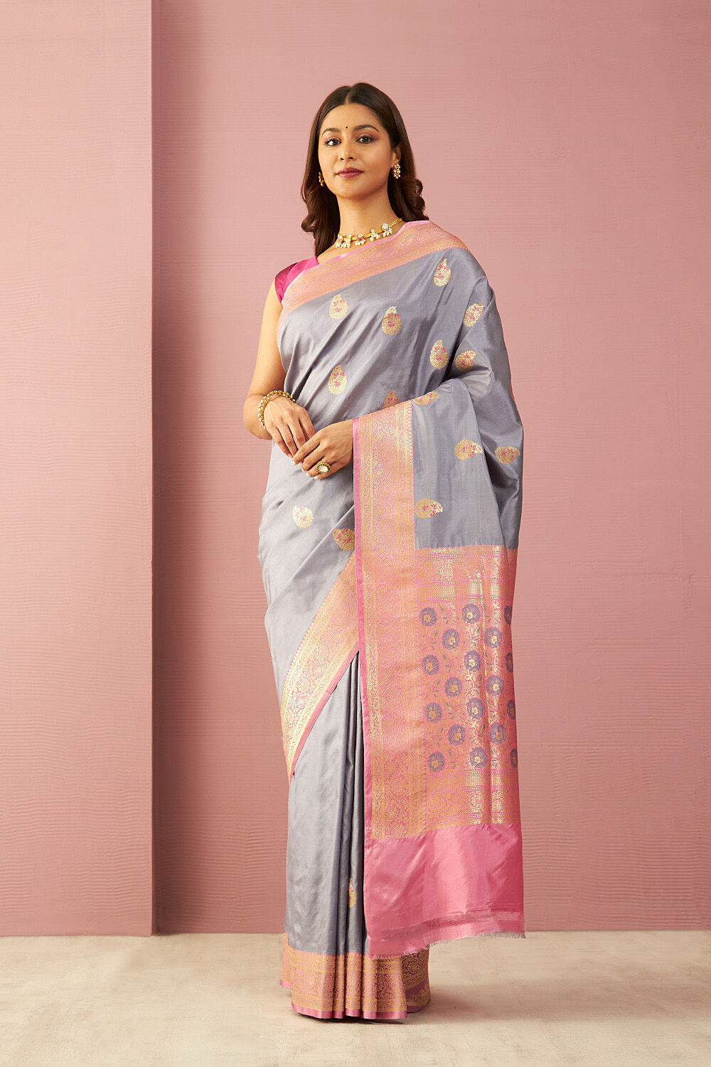 Grey Pure Silk Kadwa Banaras Saree image number null