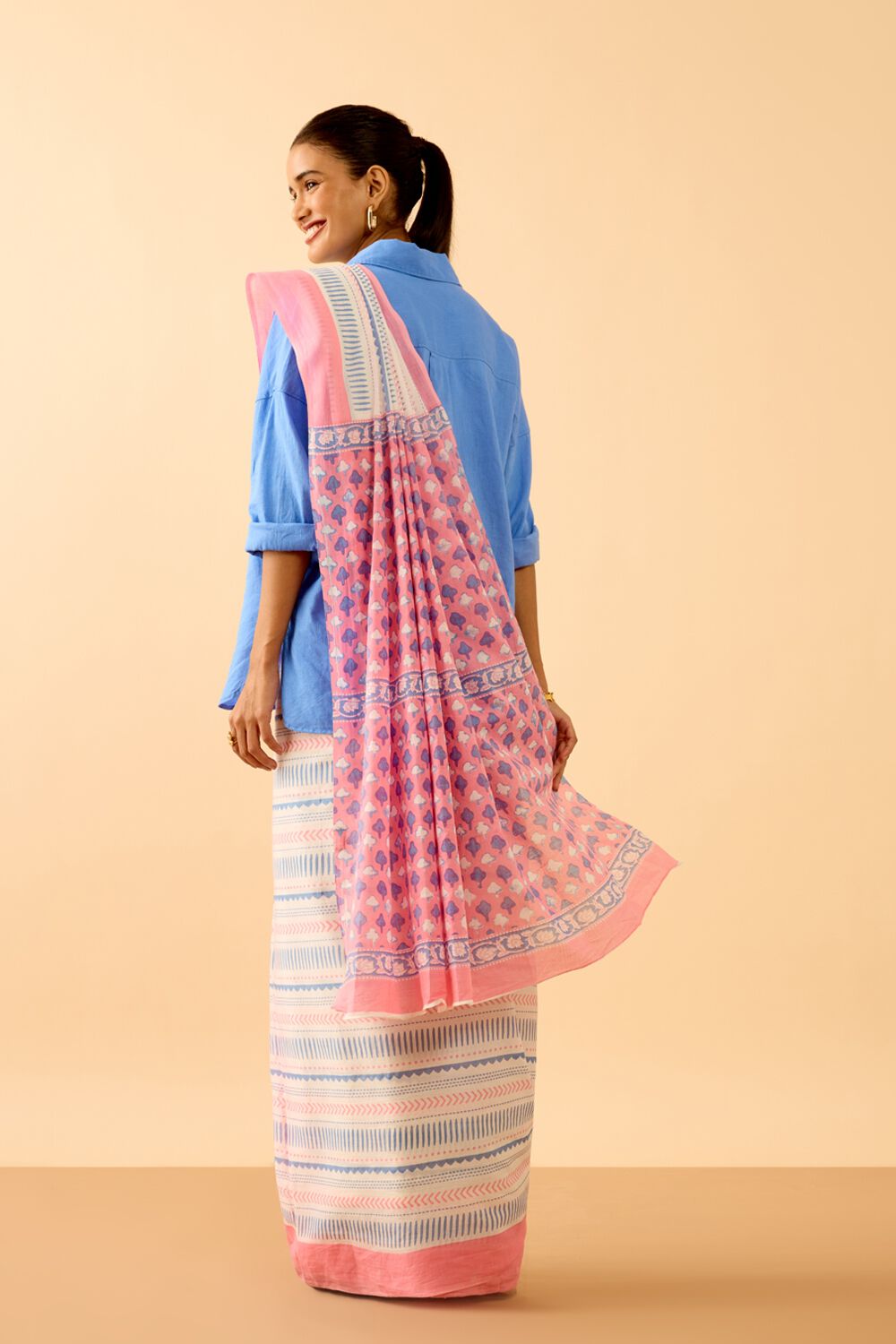 Light Blue Rajasthan Screen Printed Pure Cotton Saree image number null