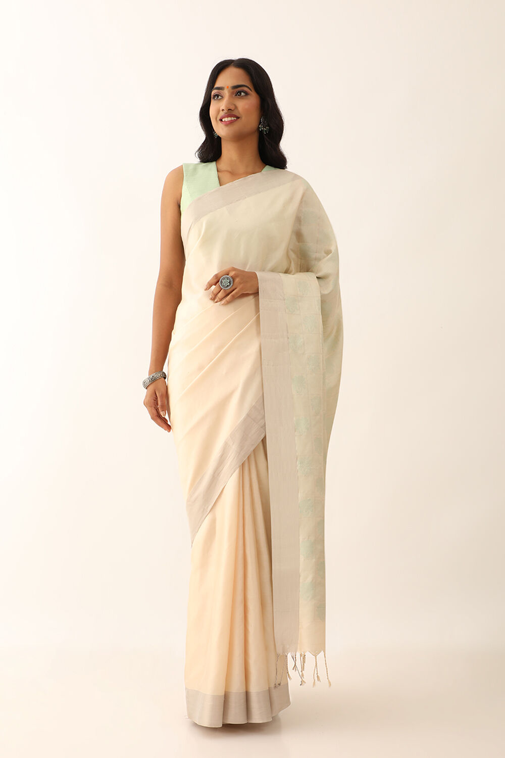Beige Pure Silk Woven South Saree image number null