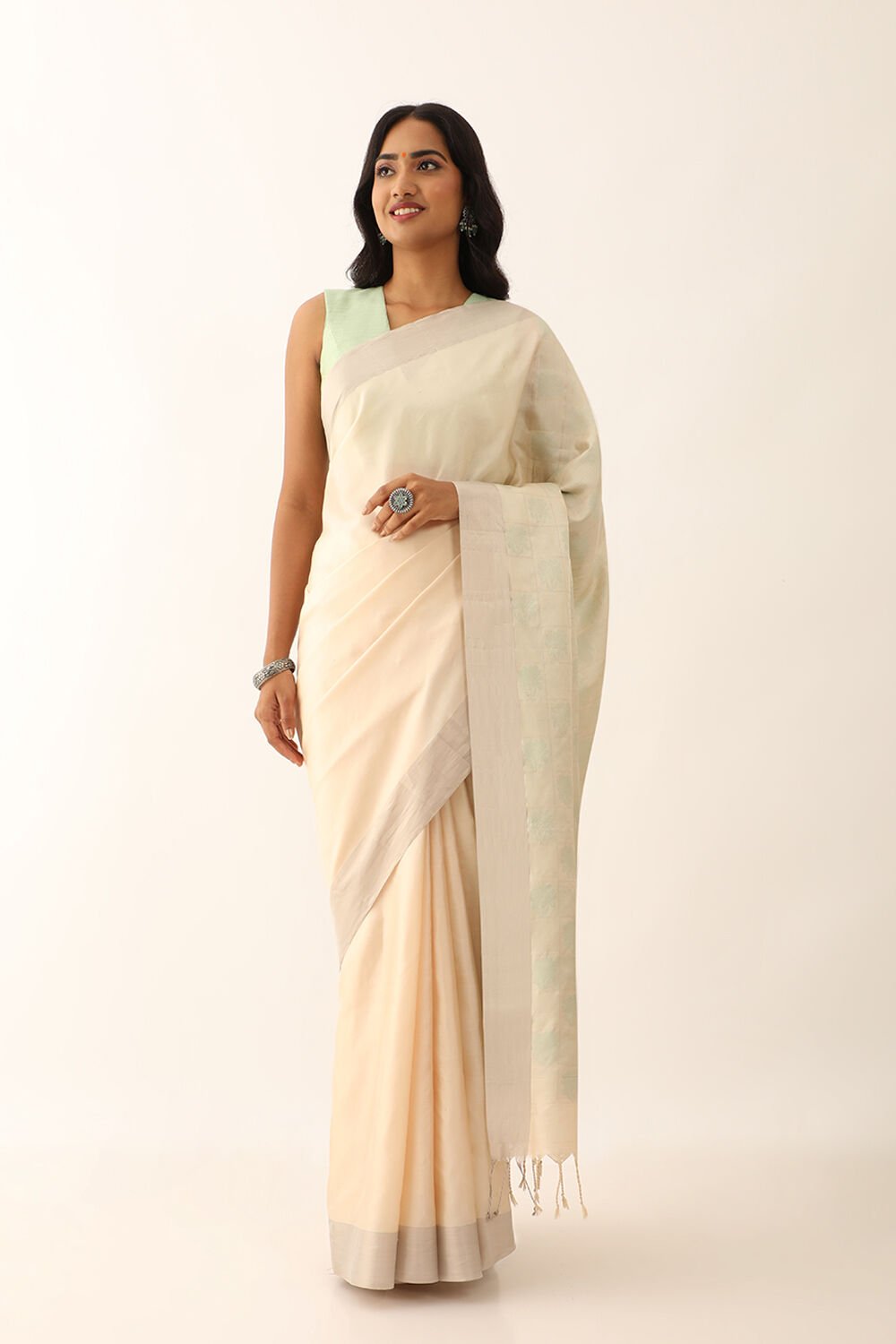 Beige Pure Silk Woven South Saree image number null