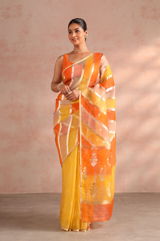Orange Pure Silk Organza Kadwa Banarasi Saree
