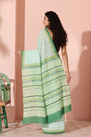 Light Green Block Printed Pure Cotton Bengal Saree thumbnail image number null