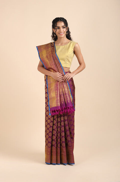 Violet Pure Silk Kanjivaram Saree