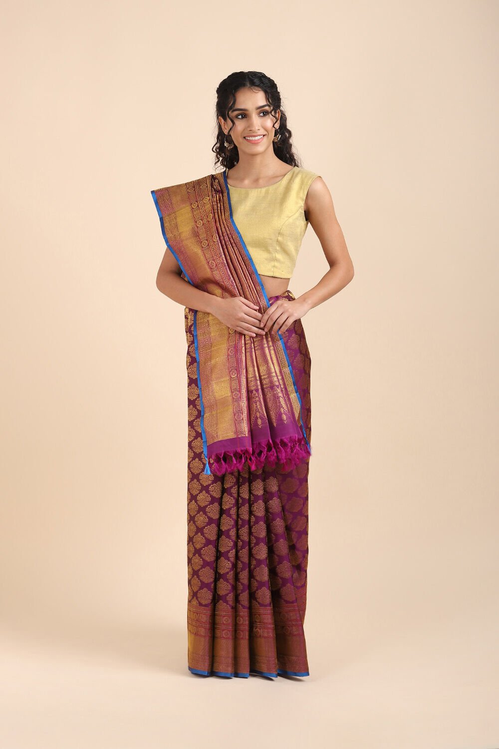Violet Pure Silk Kanjivaram Saree image number null