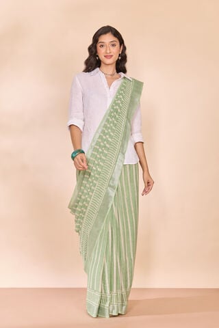 Green Bagru Viscose Cotton Dabu Block Printed Saree thumbnail image number null