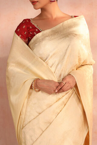 Off White Pure Silk Woven Banarasi Saree thumbnail image number null