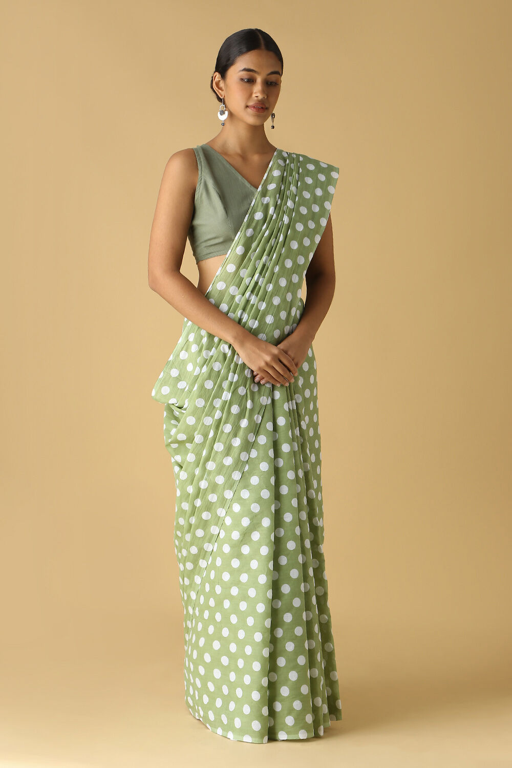Green Pure Cotton Printed Saree image number null