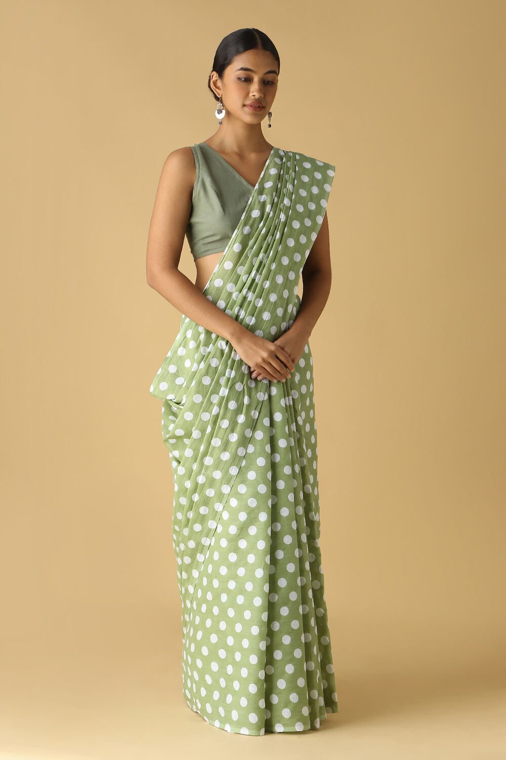 Green Pure Cotton Printed Saree image number null