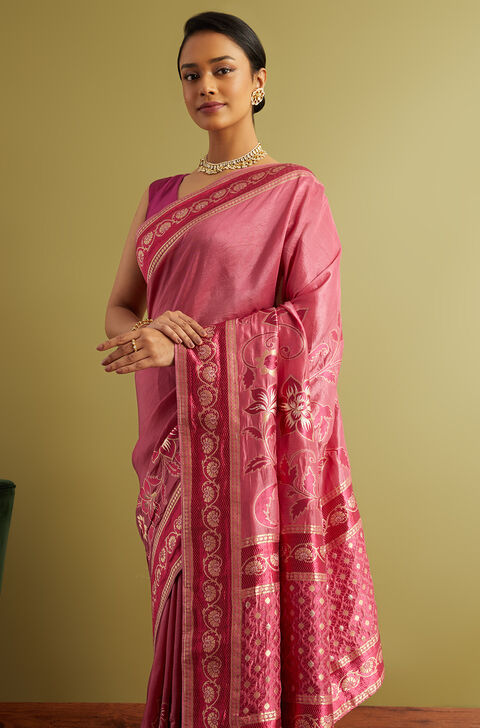 Pink Woven Viscose Luxe Saree