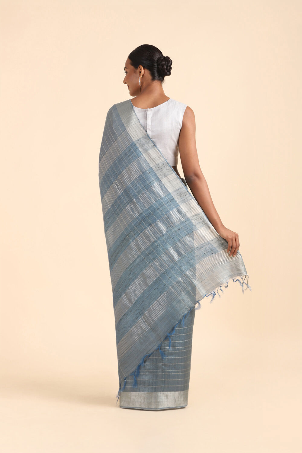 Grey Pure Tussar Silk Bhagalpuri Saree image number null
