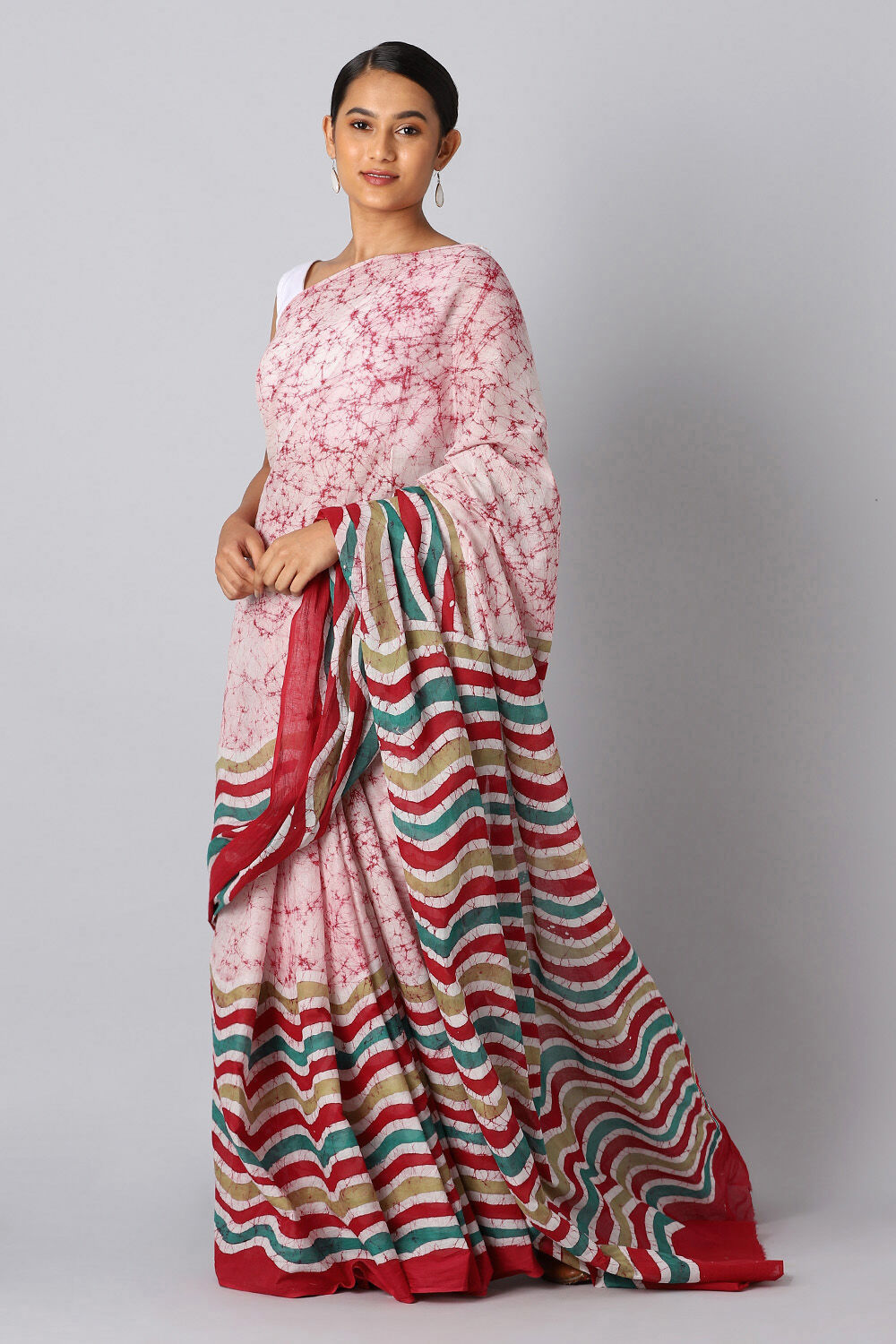 Red Pure Cotton Batik Saree image number null