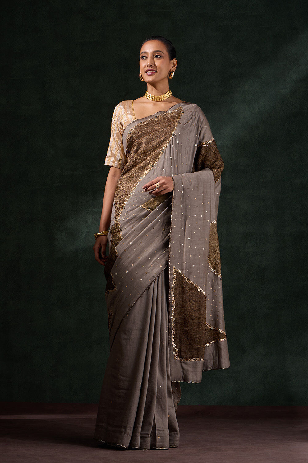 Grey Pure Silk Embroidered Saree image number null