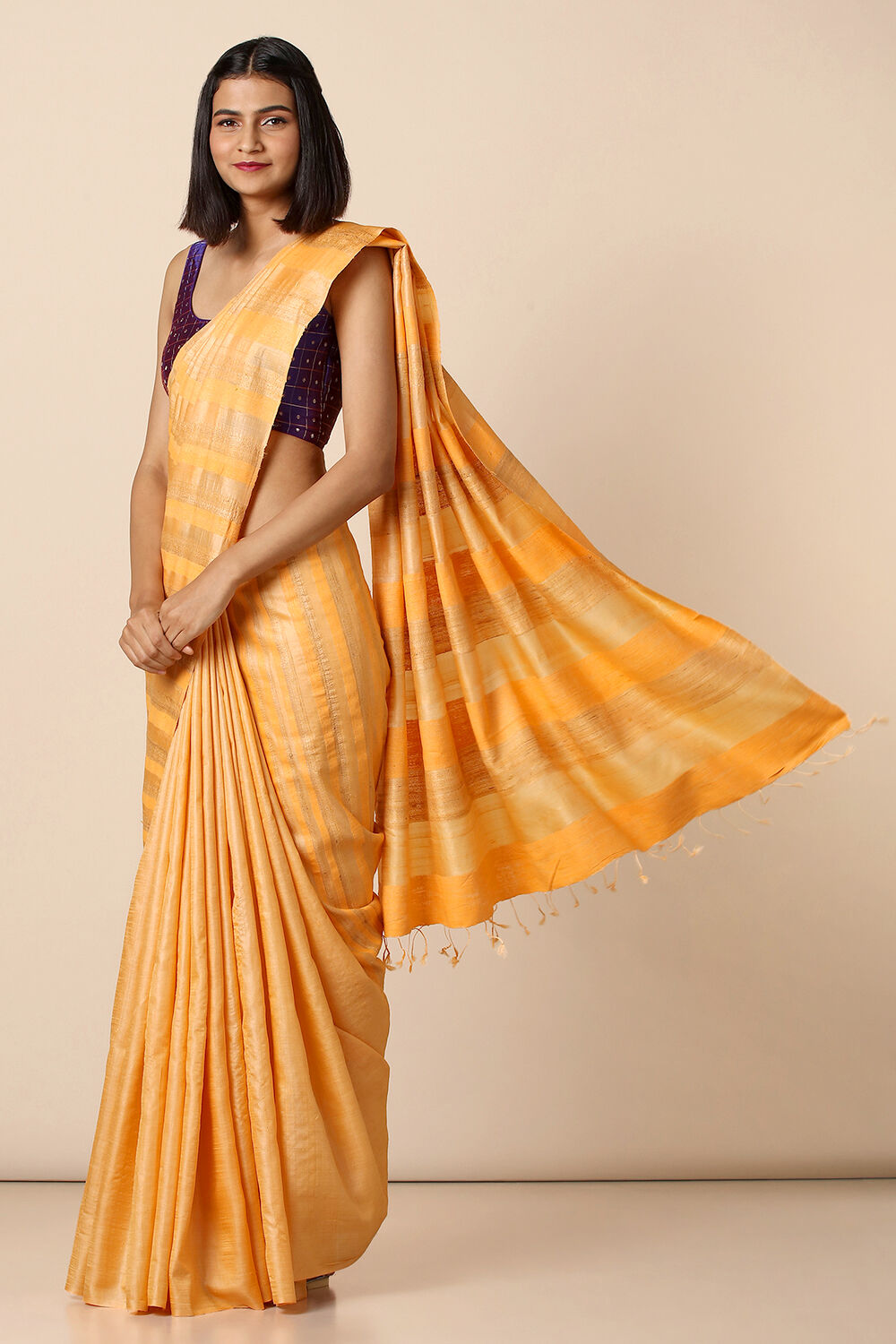 Orange Pure Tussar Silk Woven Saree image number null