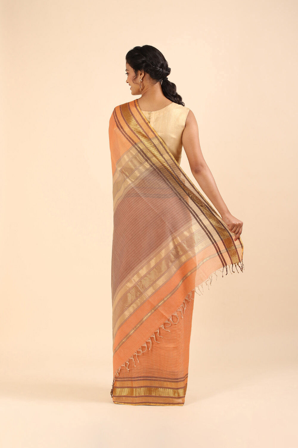 Light Orange Pure Silk Cotton Maheswari Saree image number null
