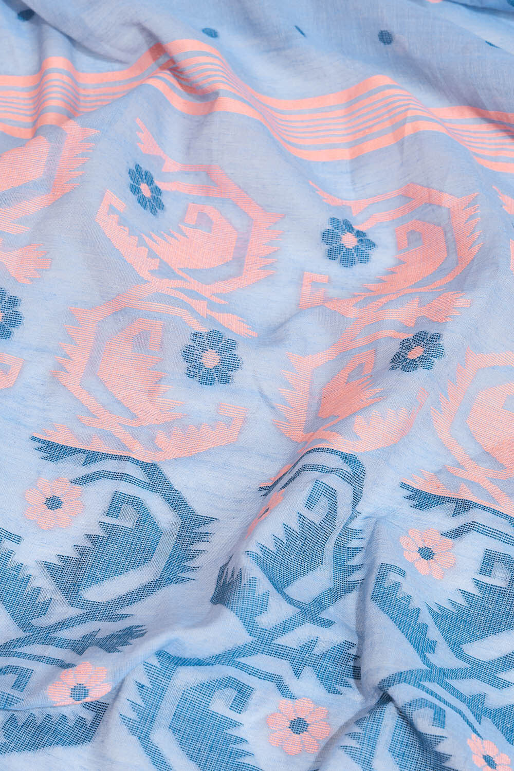 Light Blue Pure Cotton Cutwork Bengal Saree image number null