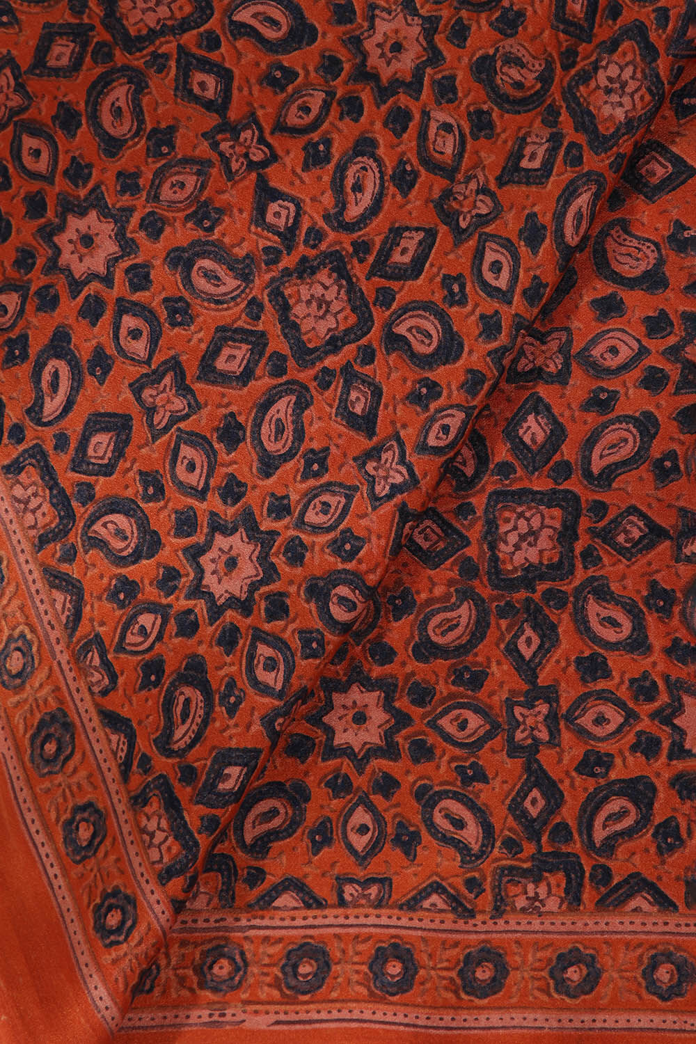 Orange Pure Silk Ajrakh Printed Saree image number null