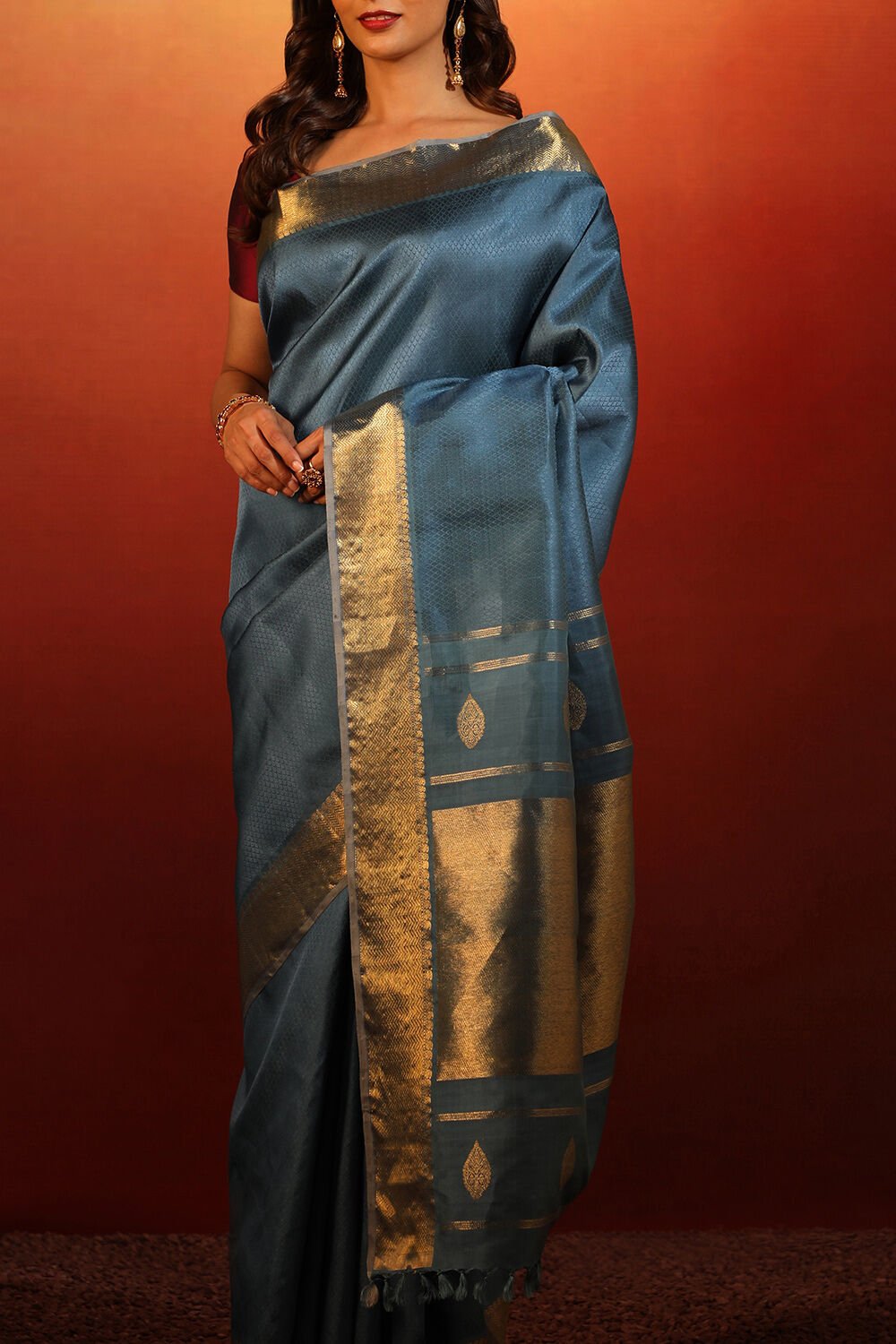 Blue Woven Pure Silk Kanjivaram Saree image number null