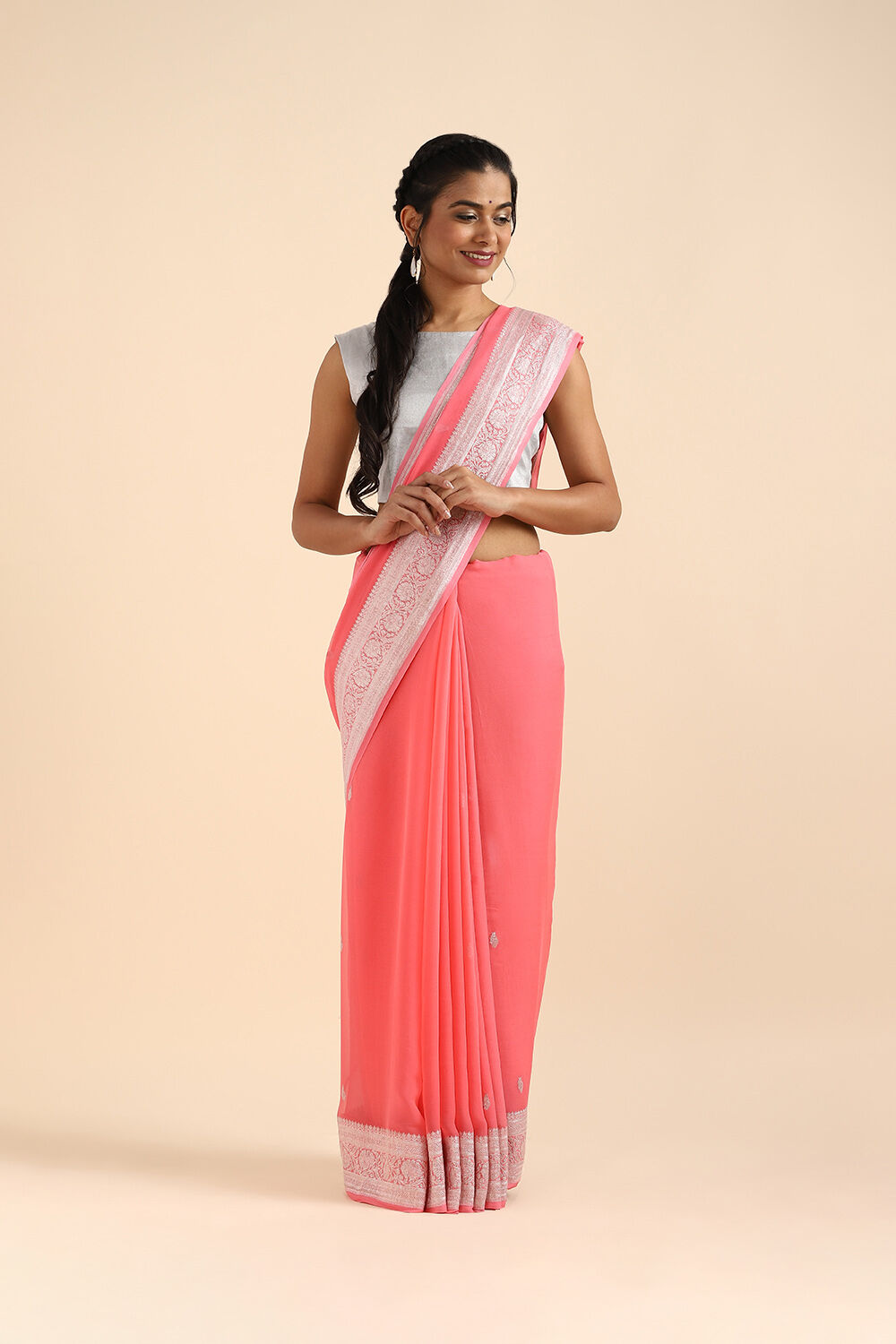 Light Pure Pink Georgette Banarasi Saree image number null