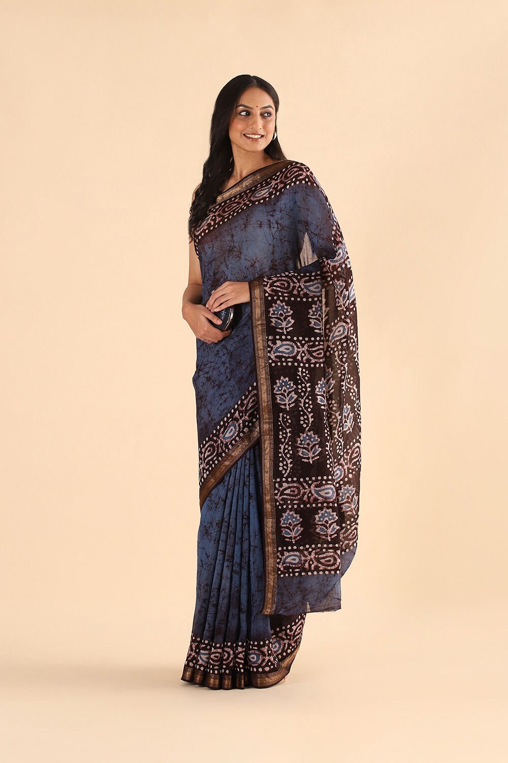 Blue Pure Silk Cotton Batik Saree image number null